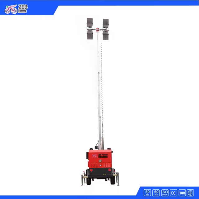 Portable Kubota Diesel Generator Trailer Mobile Light Tower With 9m Manual Mast