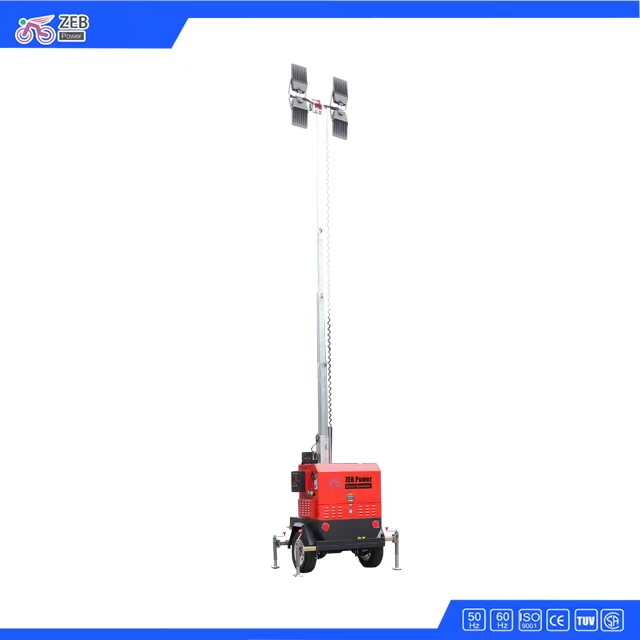 Portable Kubota Diesel Generator Trailer Mobile Light Tower With 9m Manual Mast