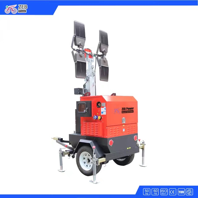 Portable Kubota Diesel Generator Trailer Mobile Light Tower With 9m Manual Mast