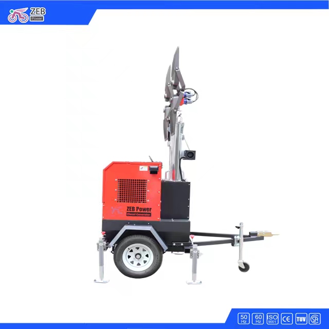 Portable Kubota Diesel Generator Trailer Mobile Light Tower With 9m Manual Mast